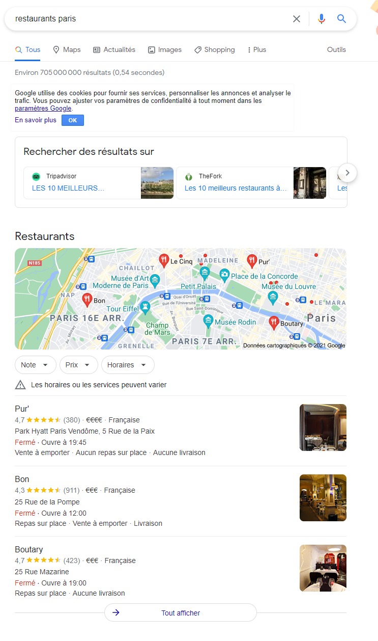google my business restaurants paris